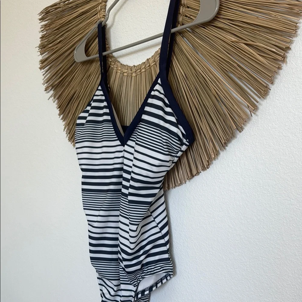 Nautica Black and White Halter One Piece Swimsuit